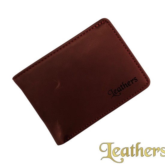 Small Size Maroon Bifold Leather Wallet for Men