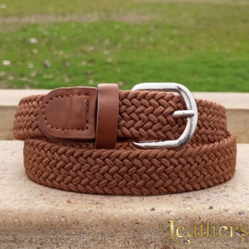 Braided Elastic Woven Stretchable Brown Belt For Kids